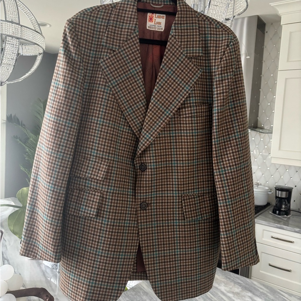 Sears Brown Plaid Blazer 100 percent wool hipster mod 1970s museum quality